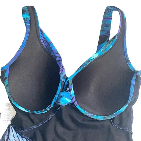 Miraclesuit Royal Palms Revele One Piece Swimsuit Blue Size 14 Slimming Tummy - Picture 9 of 12